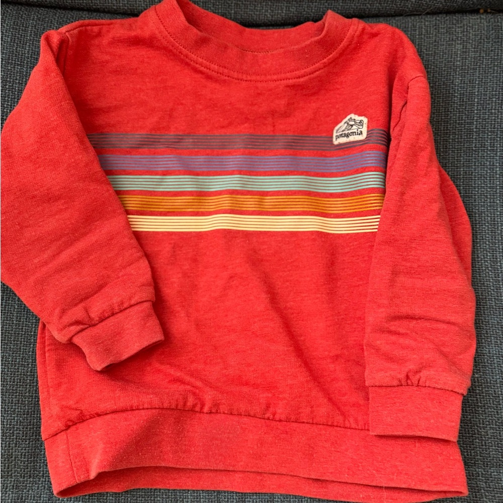 Patagonia Kids Crewneck Sweatshirt, Rainbow Stripes, Red, 2T